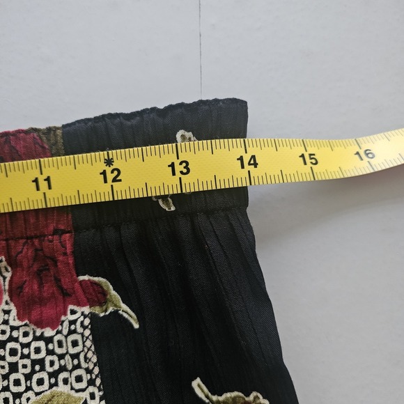 VTG Carole‎ Little 8 Maxi Skirt Pink Black Rose Patchwork Prink Crinkle Pull On - Picture 4 of 5